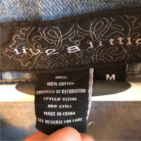 Live a Little Faux Pearl Studded Distressed Jean Jacket - Picture 5 of 7